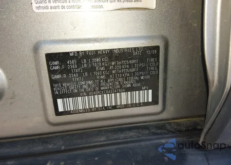 2010 Subaru Outback 2.5I Limited from USA, damaged, VIN 4S4BRCKC8A3347904